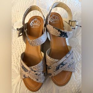 FERGALICIOUS Women's Snakeskin Sandals
Snakeskin Silver Buckle
2 tone wedge